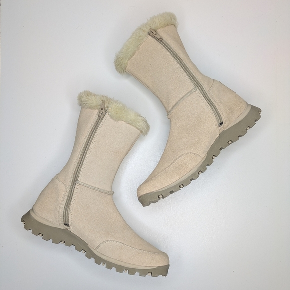 Skechers Outdoor Y2K Leather Suede Cream Tan Mid Calf Boots Side Zip Size 7 - Picture 2 of 8